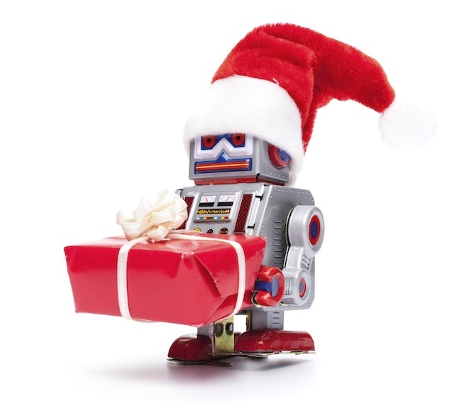 Roboter mit Weihnachtsgeschenk